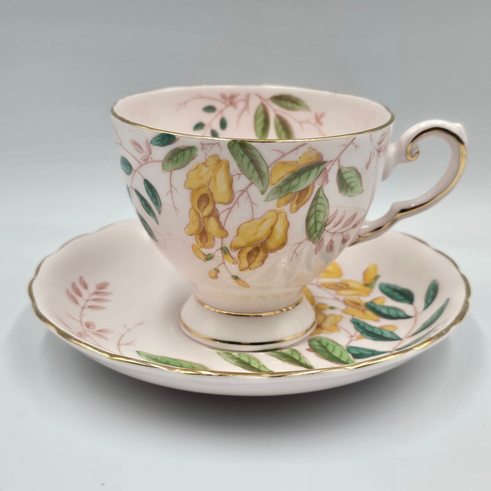 Tuscan‎ Fine English Bone China Pink Yellow Floral Teacup and Saucer Set Vintage
